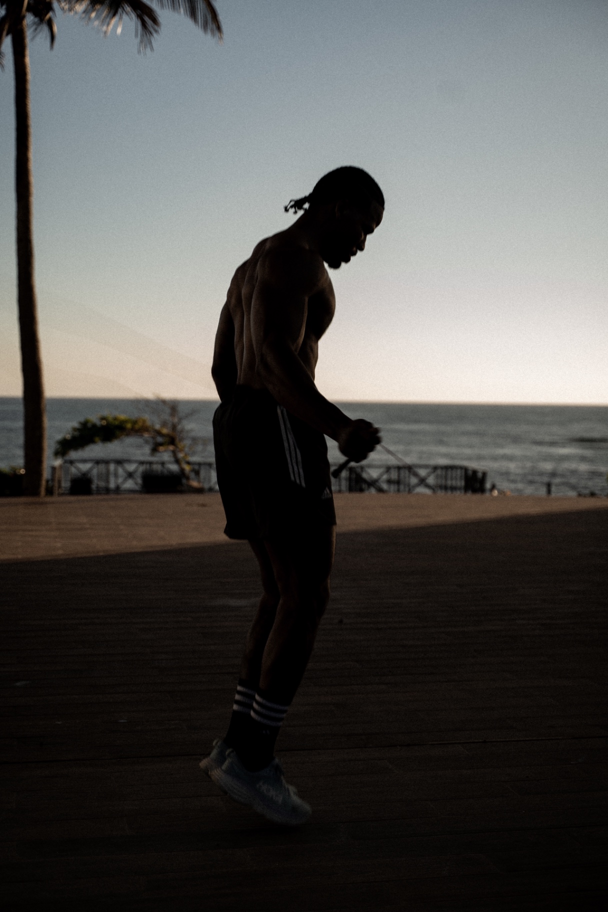 Sunset silhouette, oceanfront training